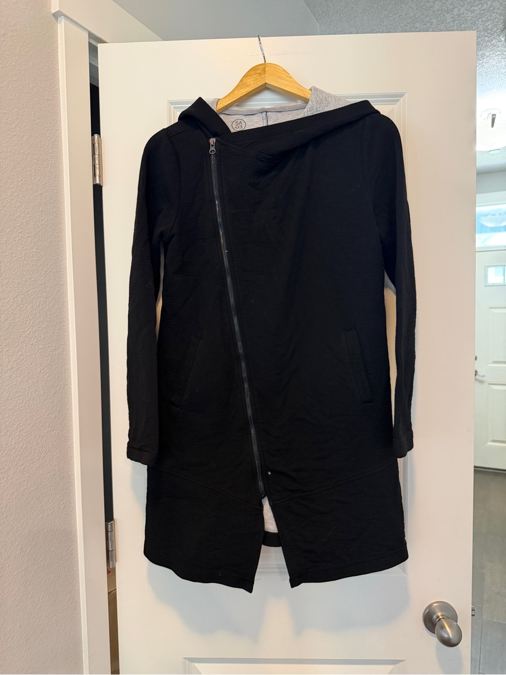 Asymmetrical Black Hooded Long-Sleeve Dress